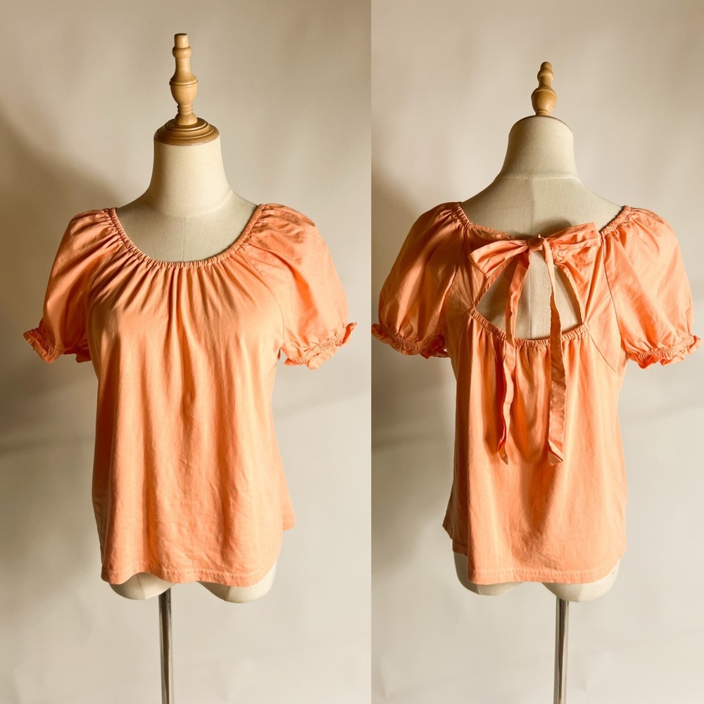 J. CREW Creamsicle Orange Tie Back Puff Sleeve Top Womens Small